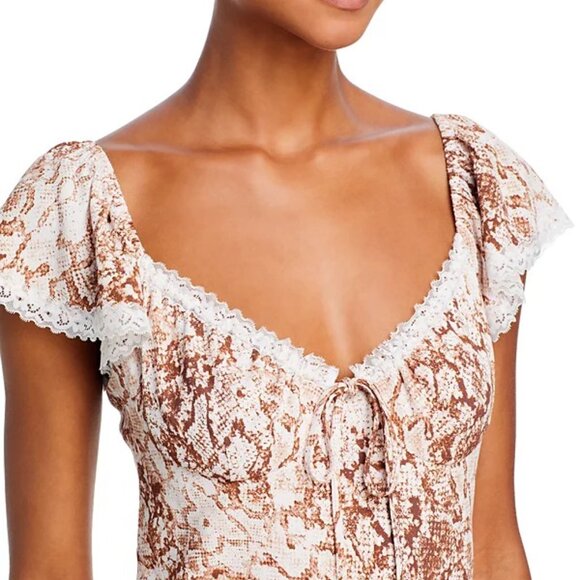 WAYF “Melissa” Lace-Trim Brown Python Maxi Dress | Size S | NWT - Picture 2 of 7